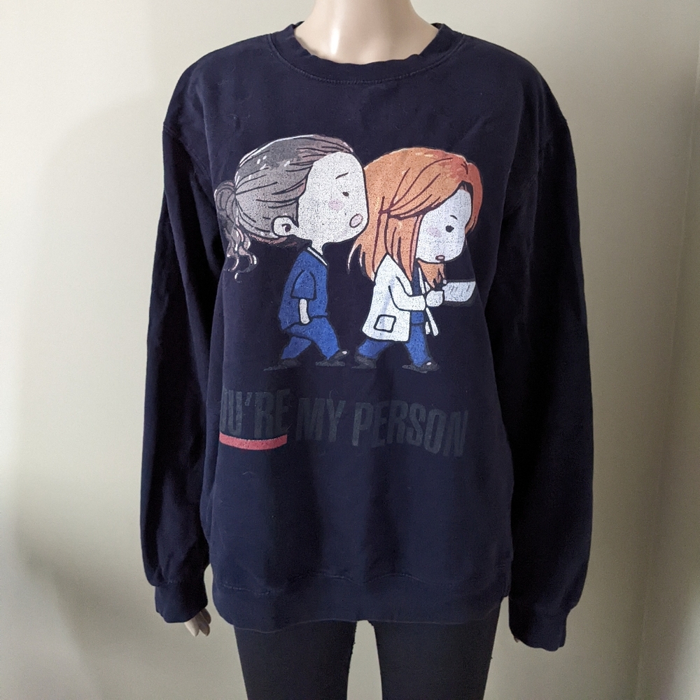 Tee Public You're My Person graphic dark navy crewneck sweater, women's medium